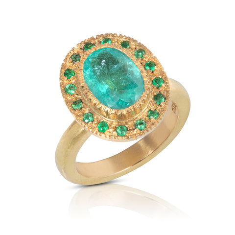 Emerald and Pavé Set Diamond Cluster Ring