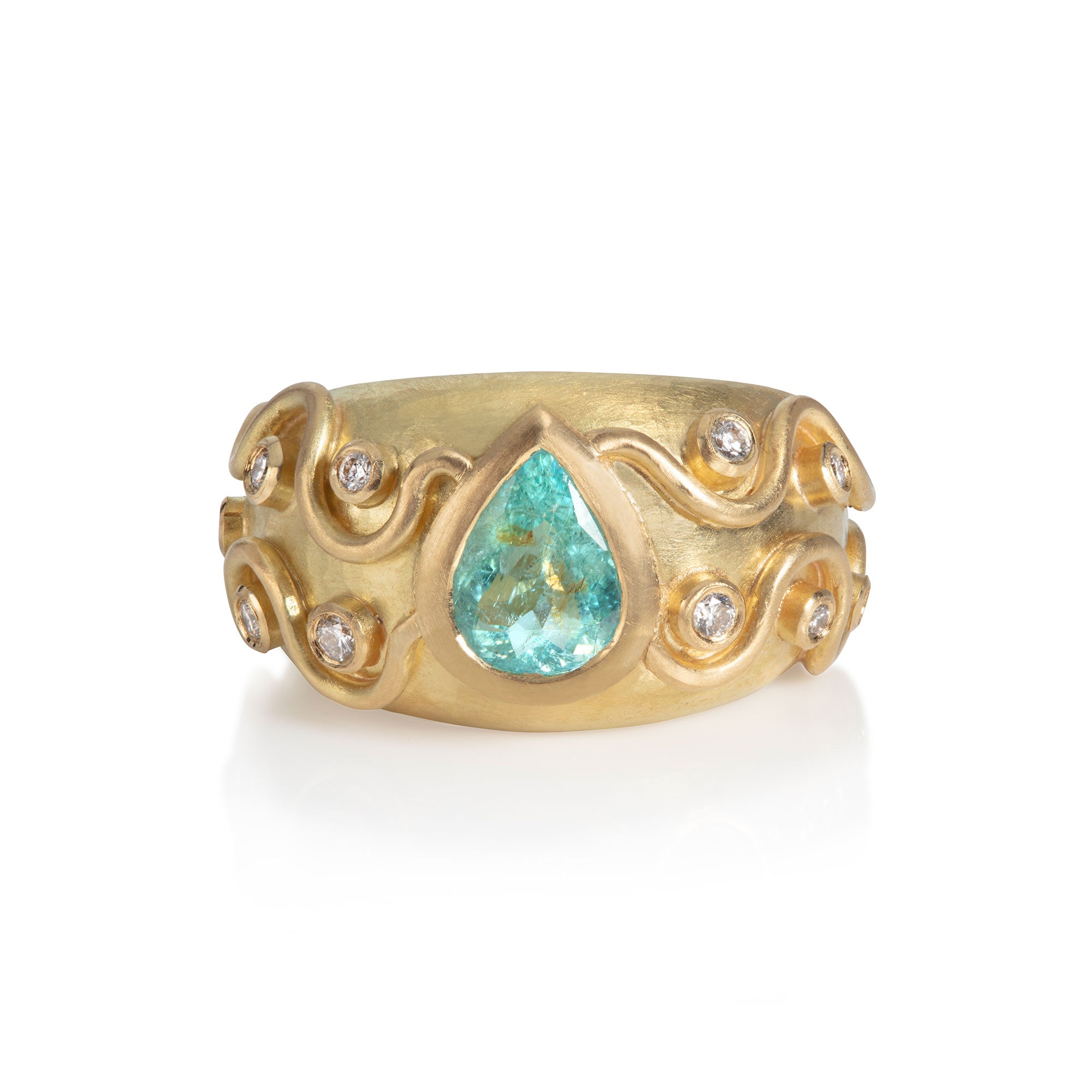 Paraiba Tourmaline and Diamond Wave Ring