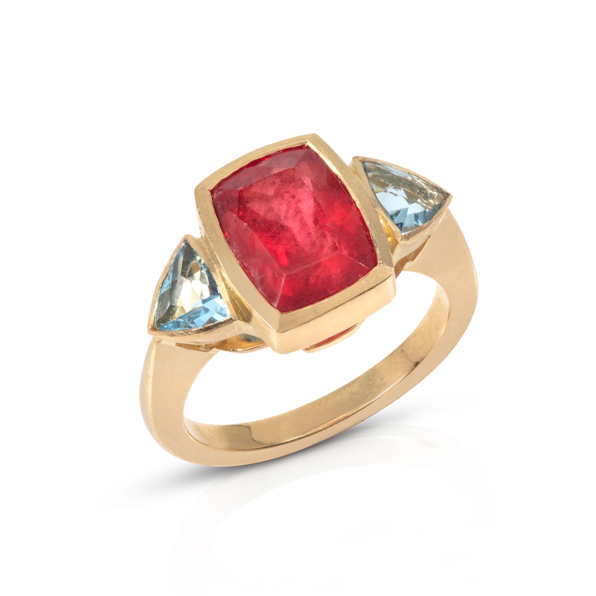 Rhodonite and Aquamarine Three-Stone Ring