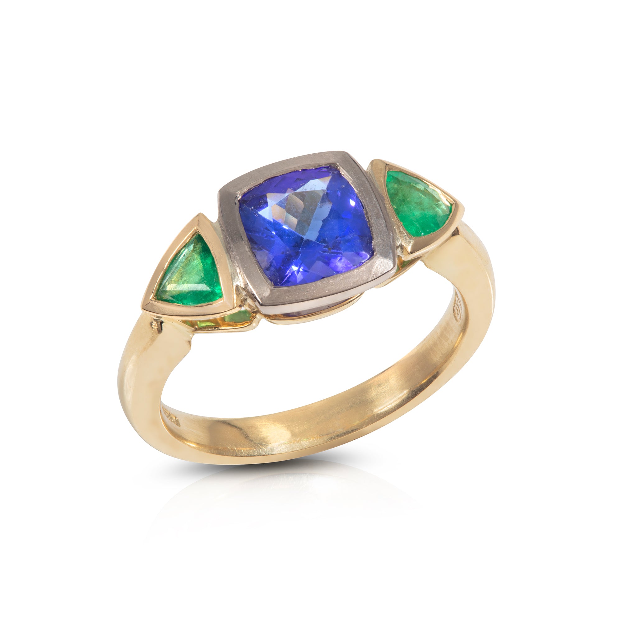 Tanzanite and Emerald Trillion Ring