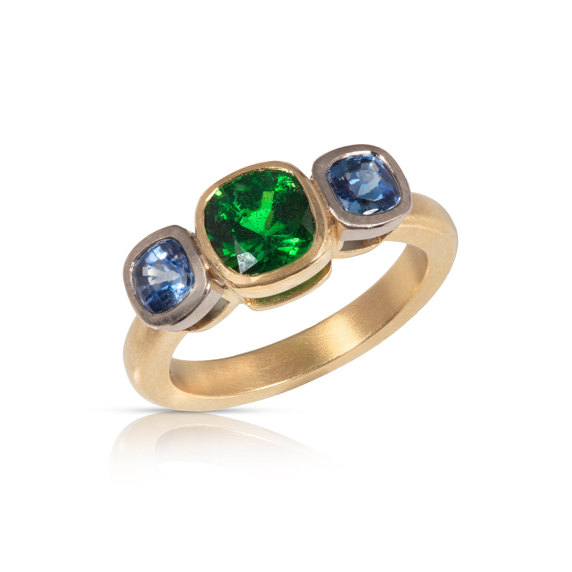 Tsavorite and Sapphire Three-Stone Ring