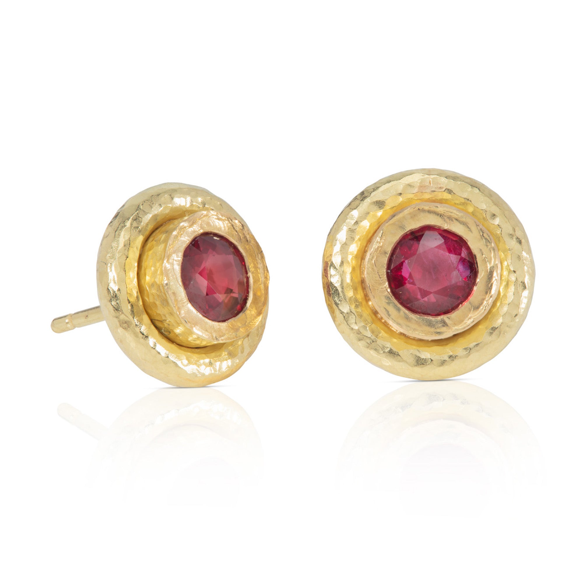 Fine Ruby Stud Earrings with Textured Edge