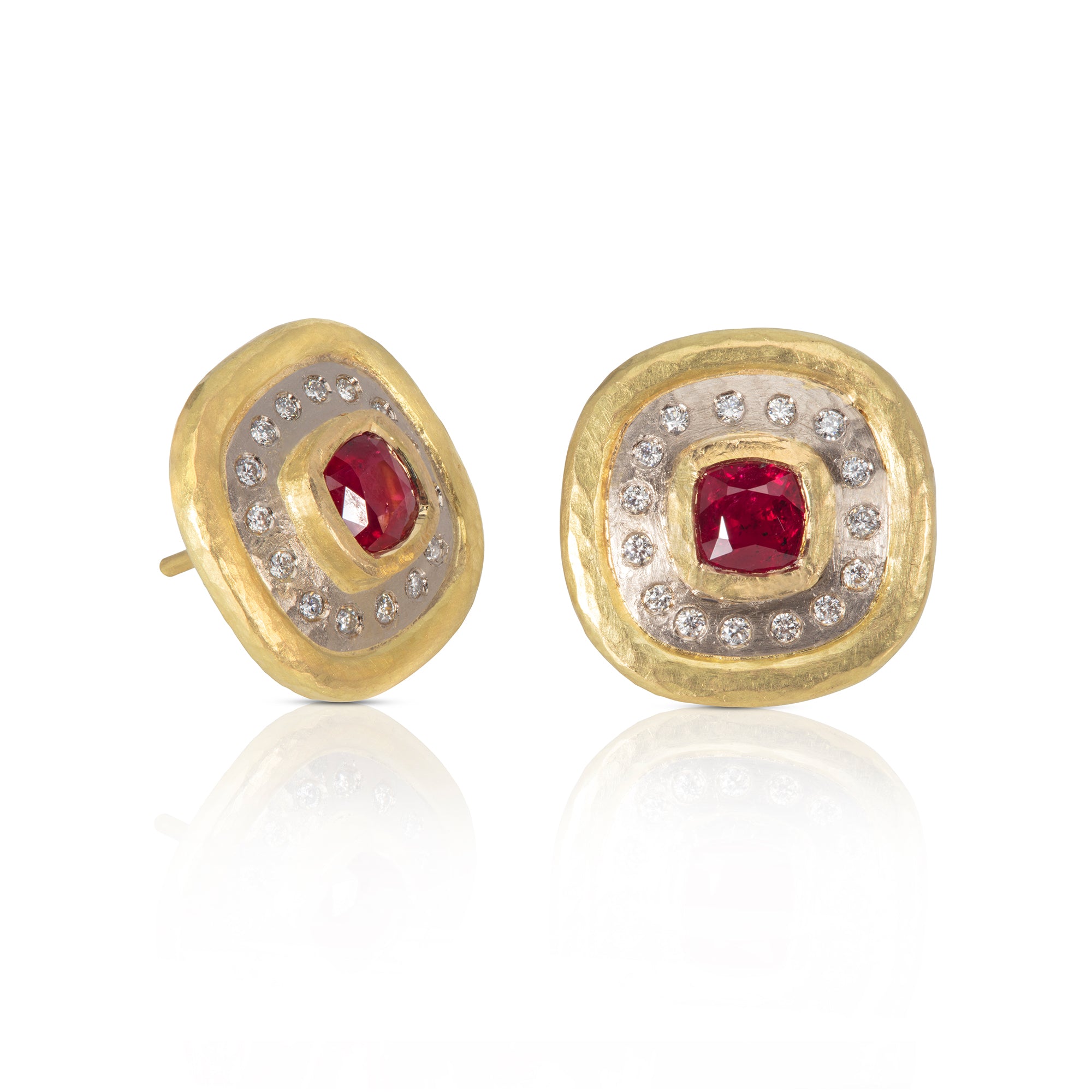 Cushion-Cut Ruby and Diamond Halo Studs