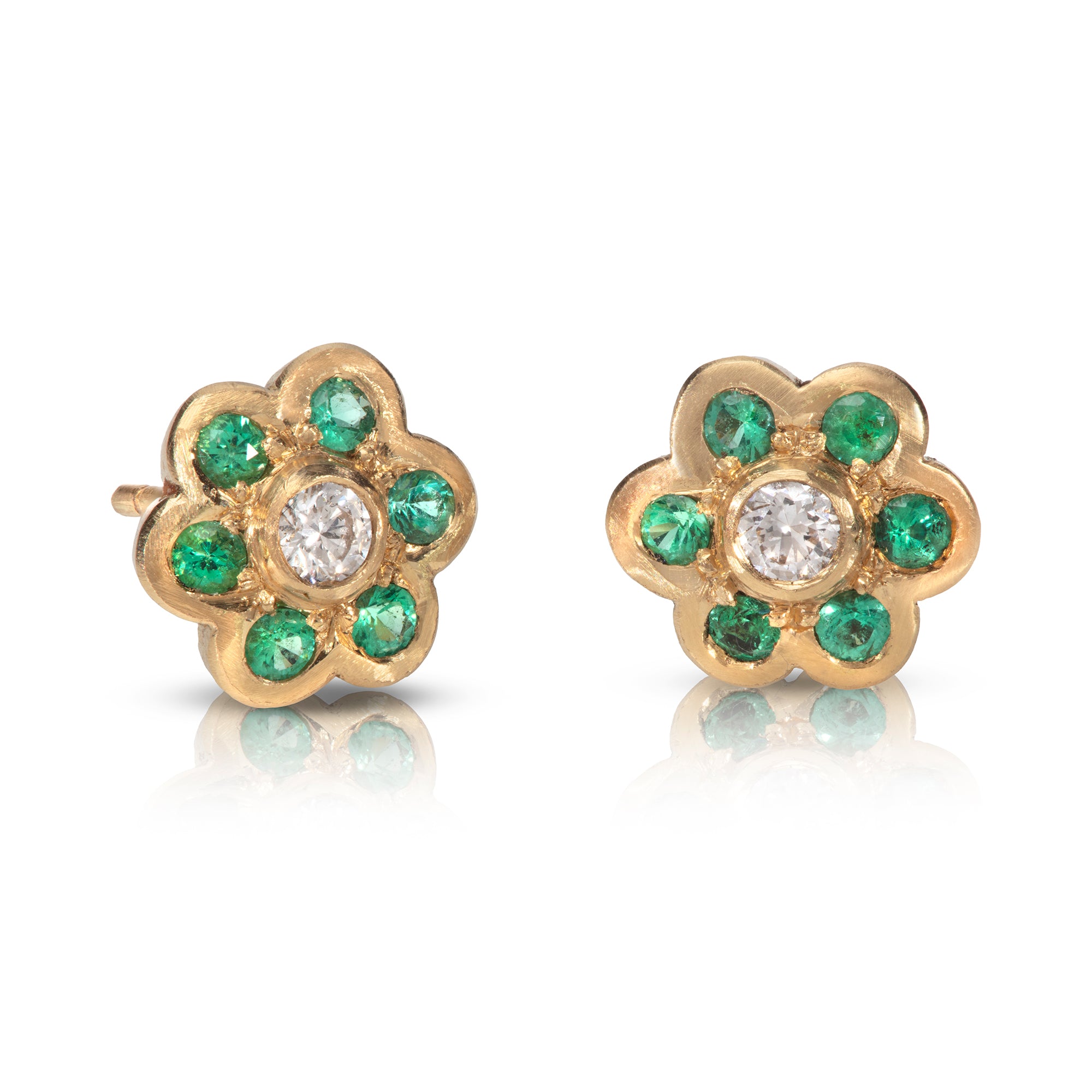 Emerald and Diamond Daisy Stud Earrings