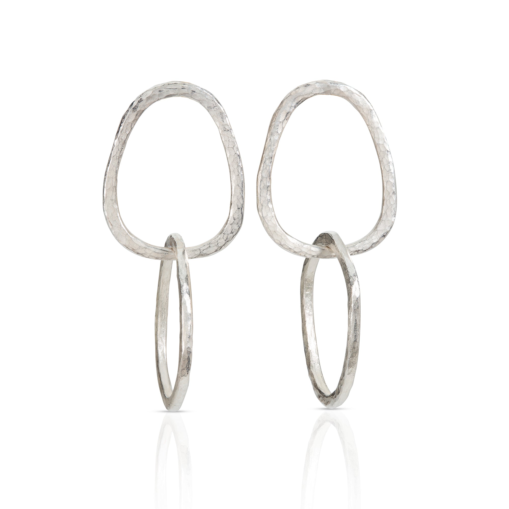 Large Drop Link Earrings in Beaten Silver