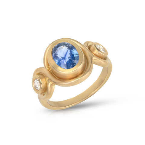 Yellow Sapphire and Diamond Three Stone Ring