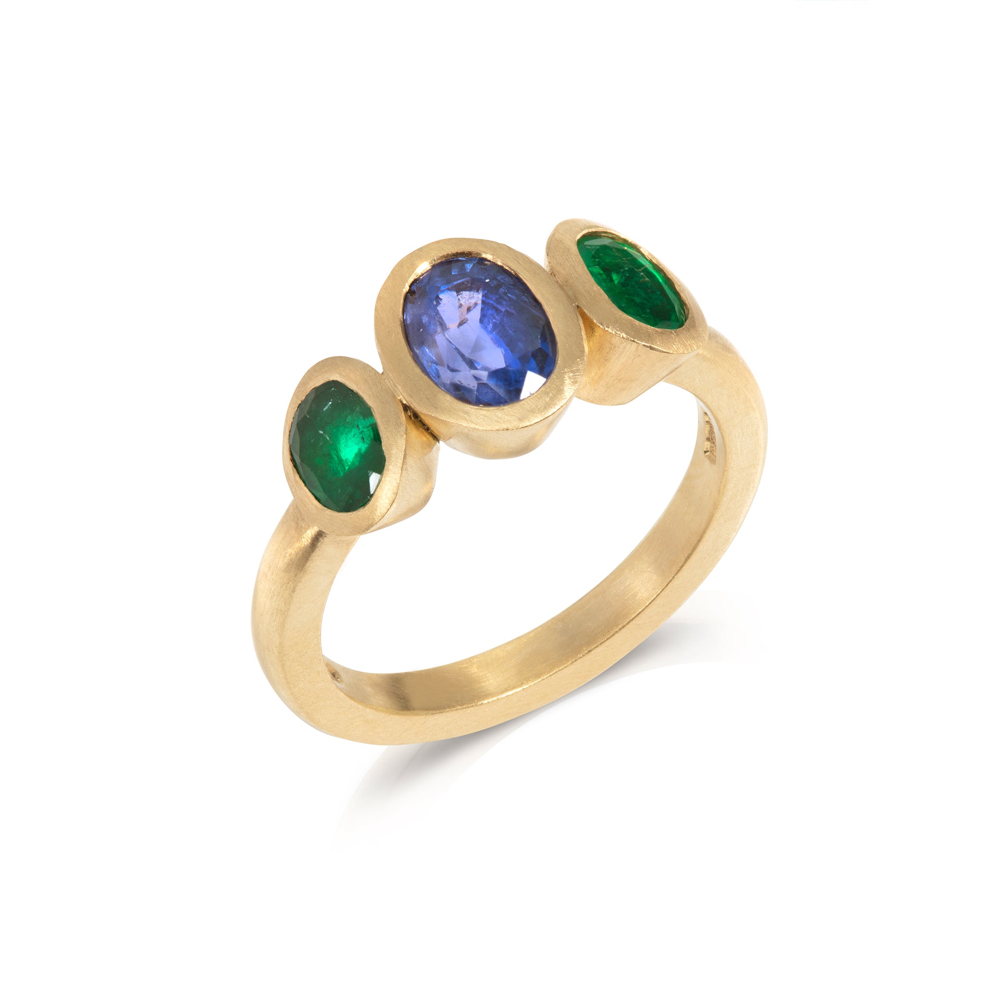 Sapphire and Emerald Three-Stone Ring
