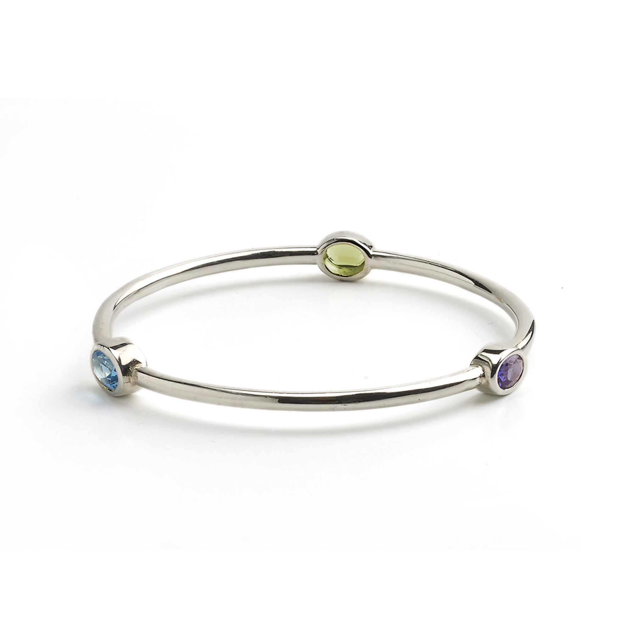 Silver Bangle Set With Blue Topaz, Amethyst and Peridot