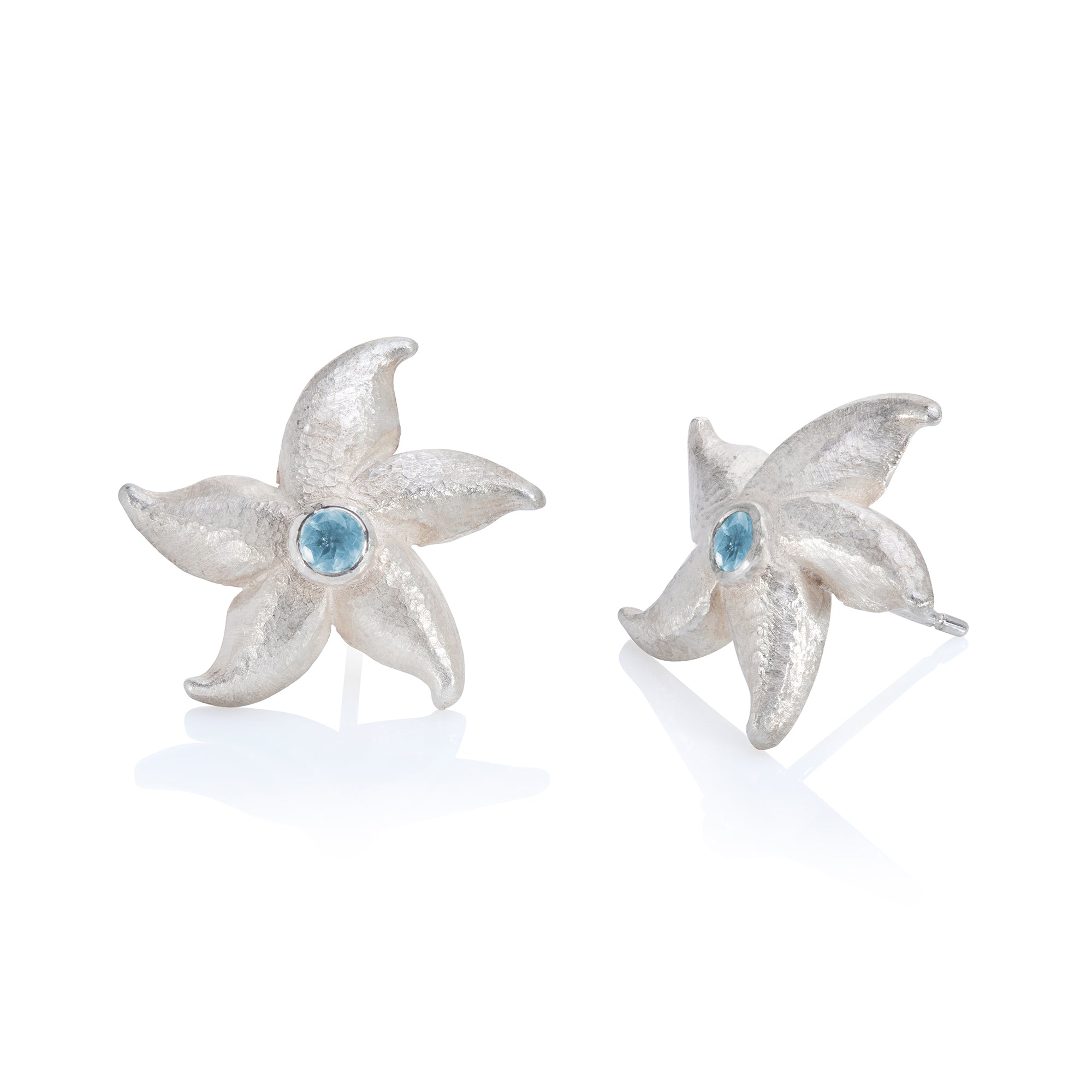 Silver Starfish Earrings with Apatite