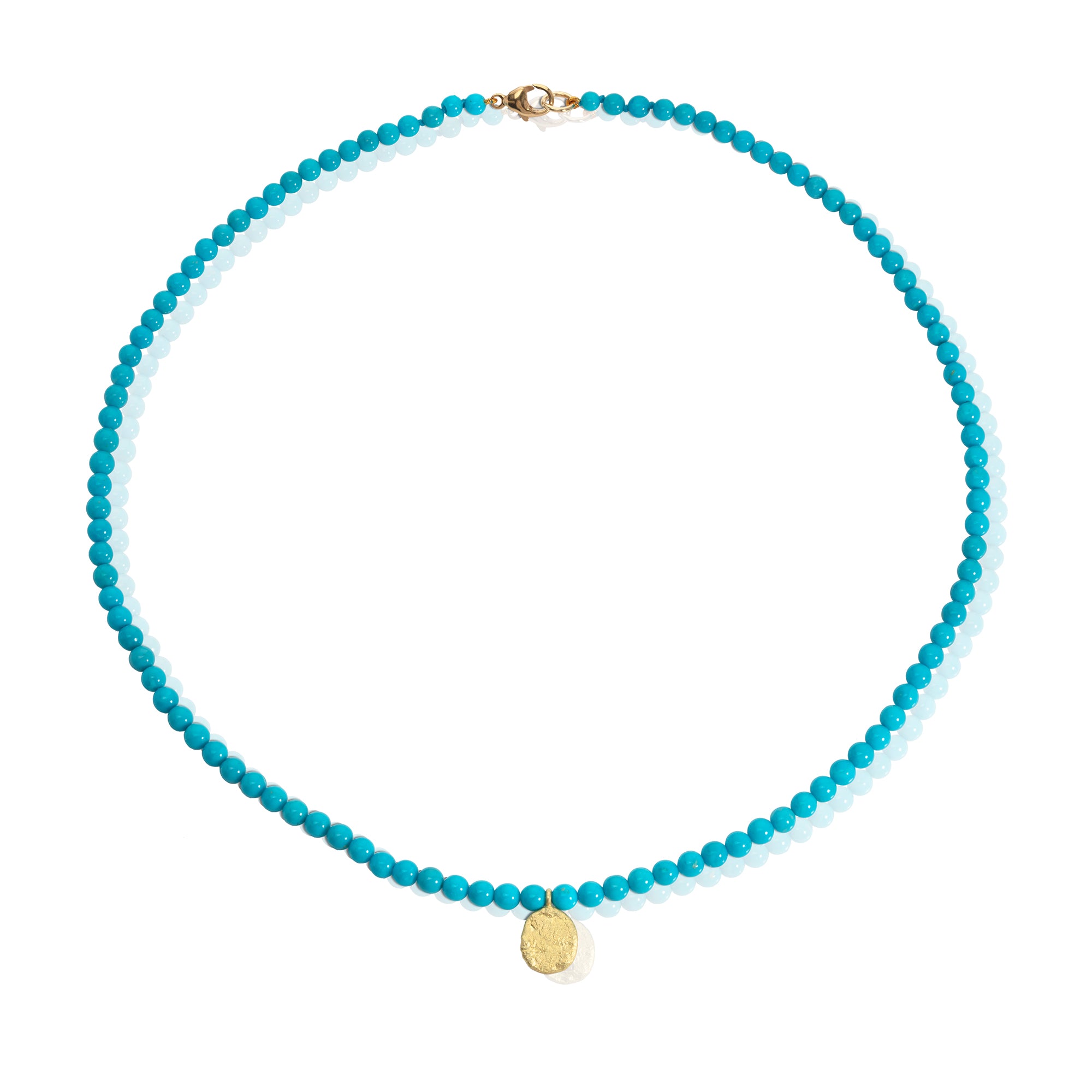 Turquoise Bead Necklace with 18ct Gold Molten Coin Pendant