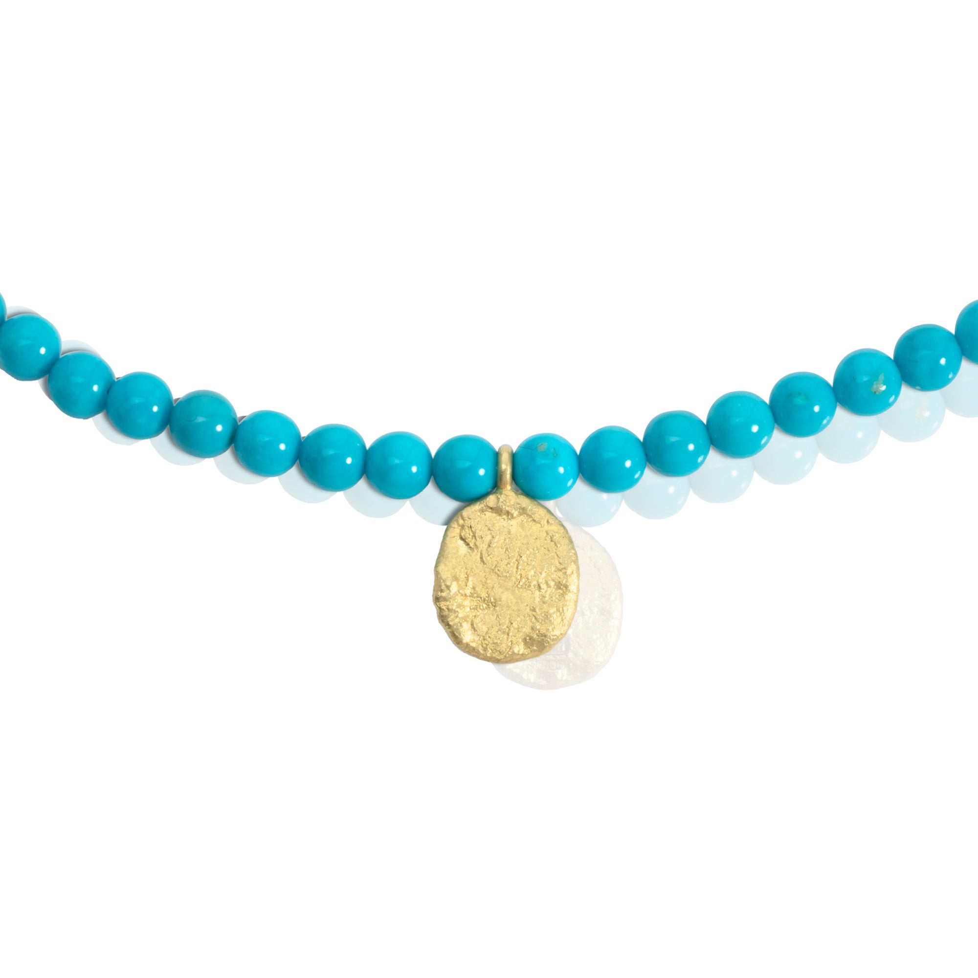 Turquoise Bead Necklace with 18ct Gold Molten Coin Pendant