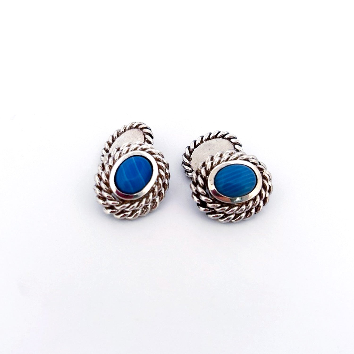 Silver & Blue Agate Cufflinks with Twisted Detail