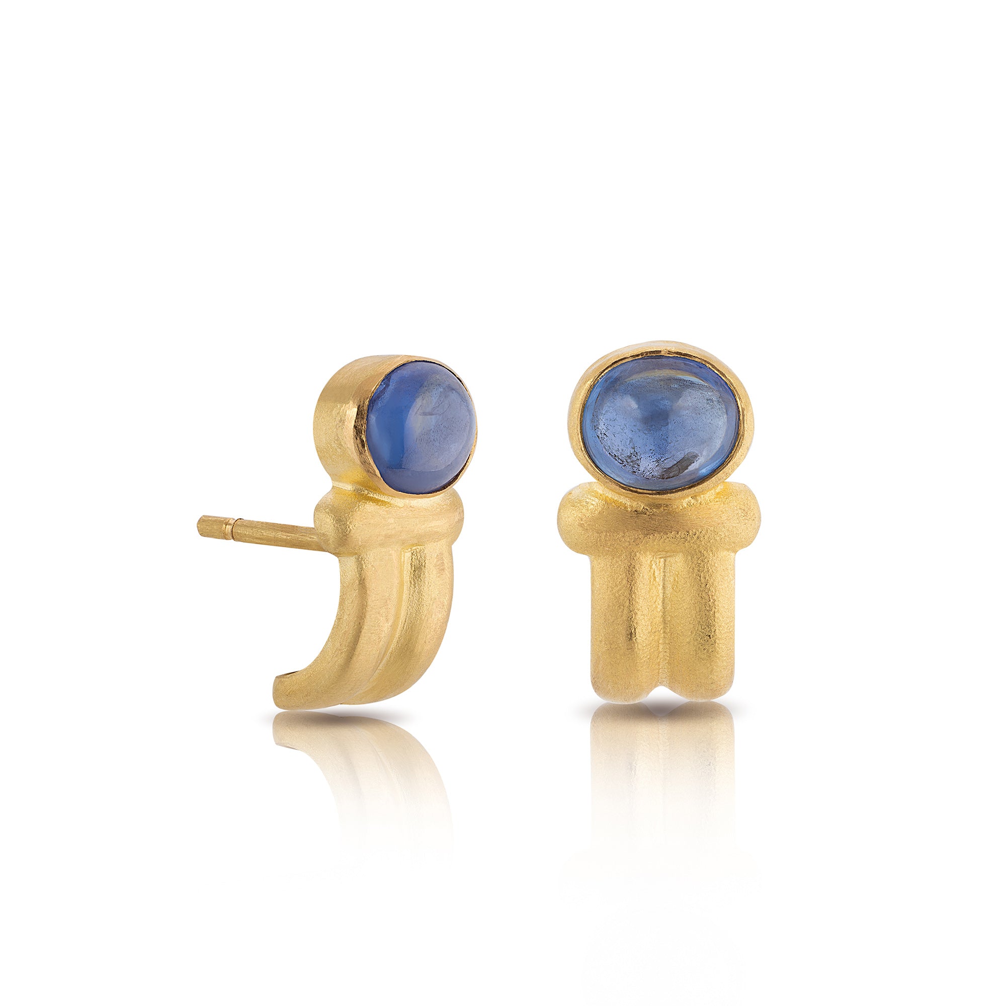 Ridged Half Hoop Ceylon Sapphire Earrings