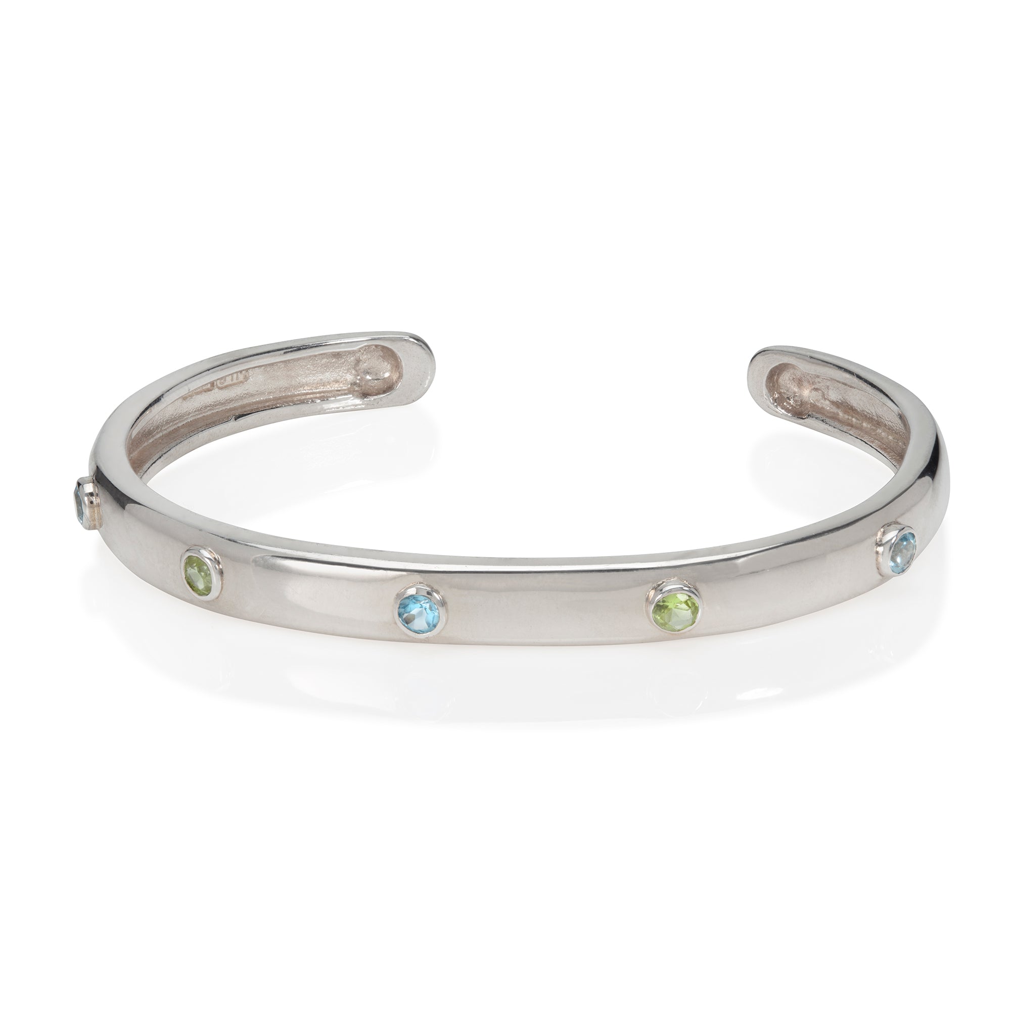 Silver, Blue Topaz and Peridot Bangle