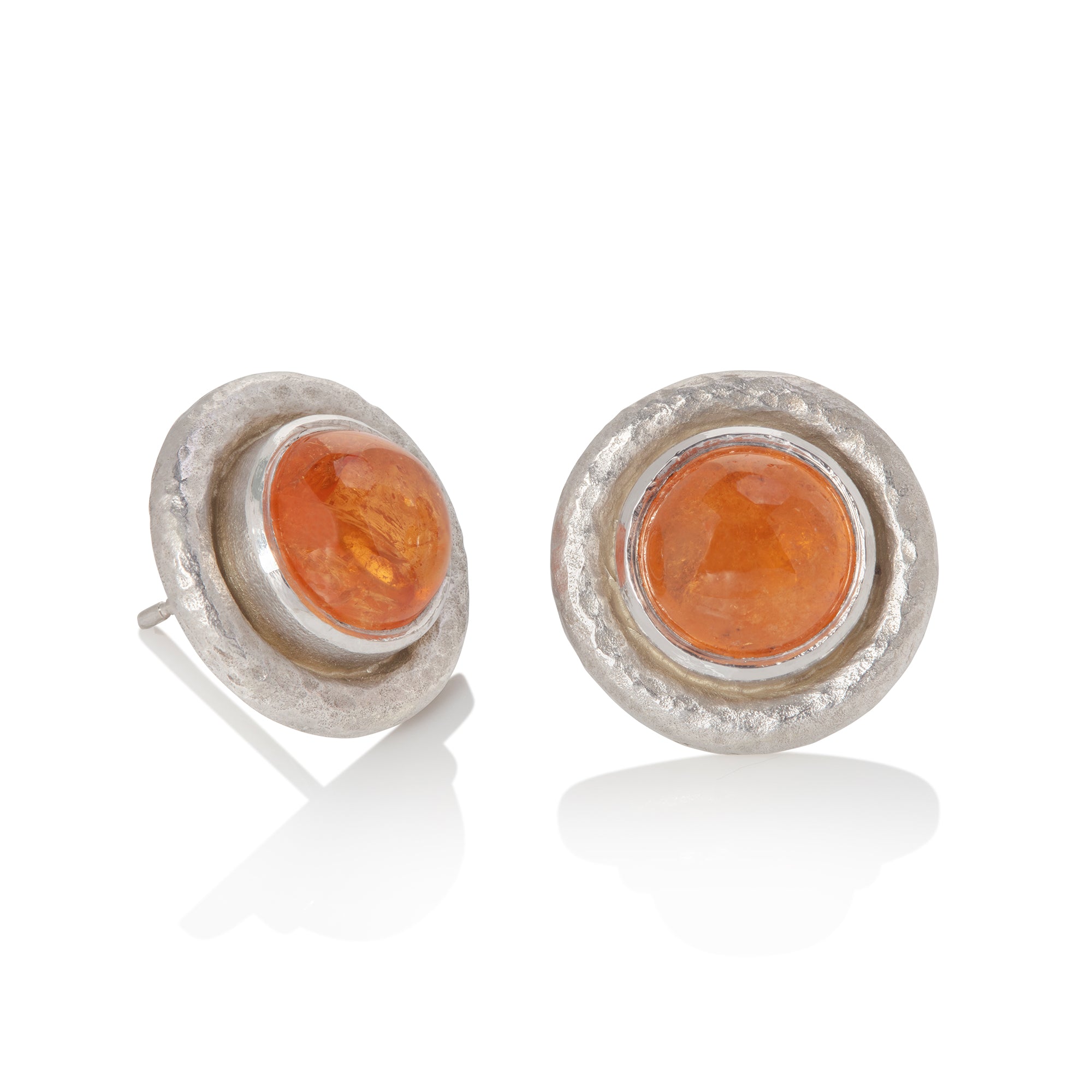 Mandarin Garnet and White Gold Textured Studs