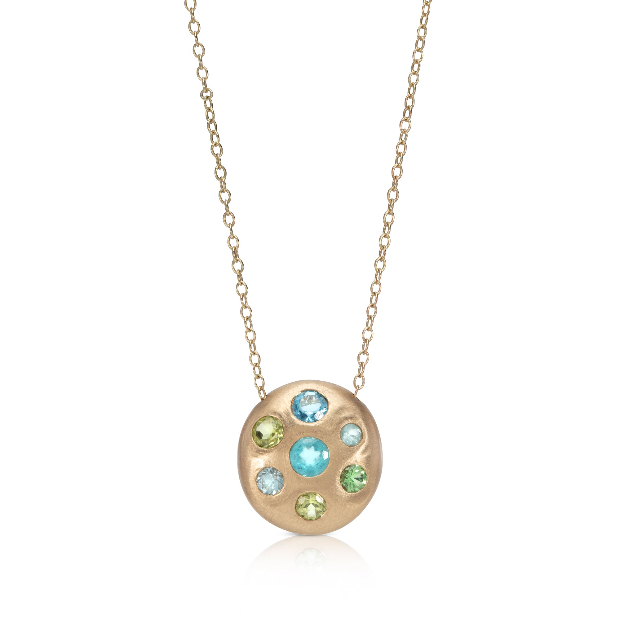 Multi-Stone Frisbee Gold Pendant