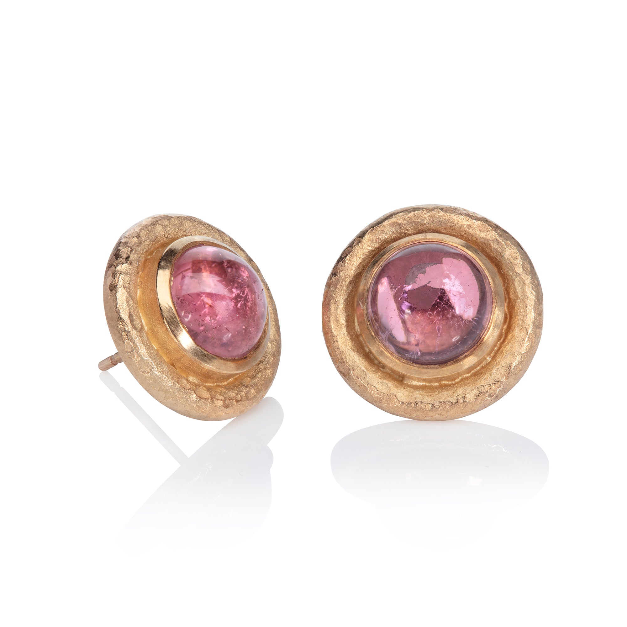 Pink Tourmaline 9ct Yellow Gold Textured Studs