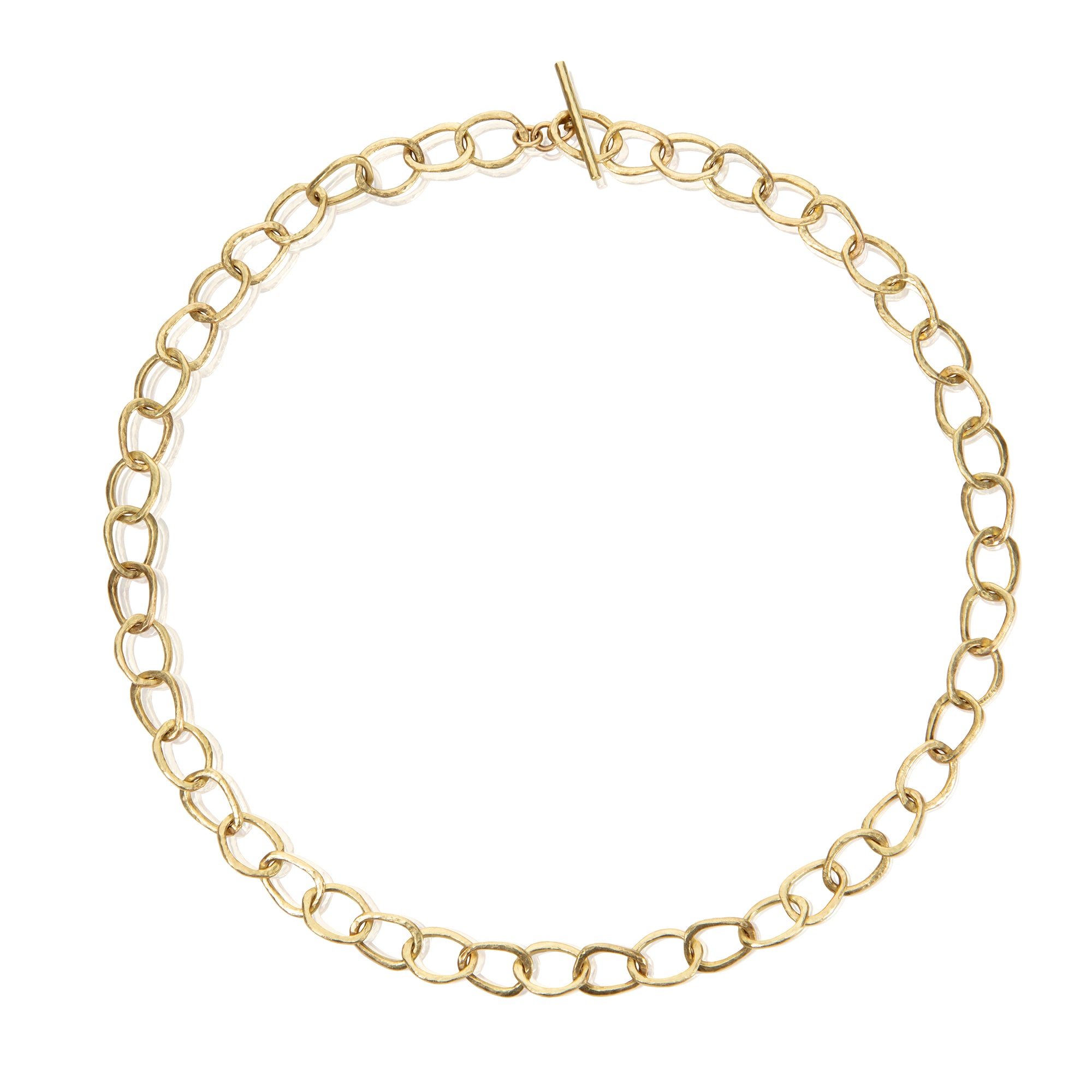 Chunky Link Necklace in Beaten Yellow Gold