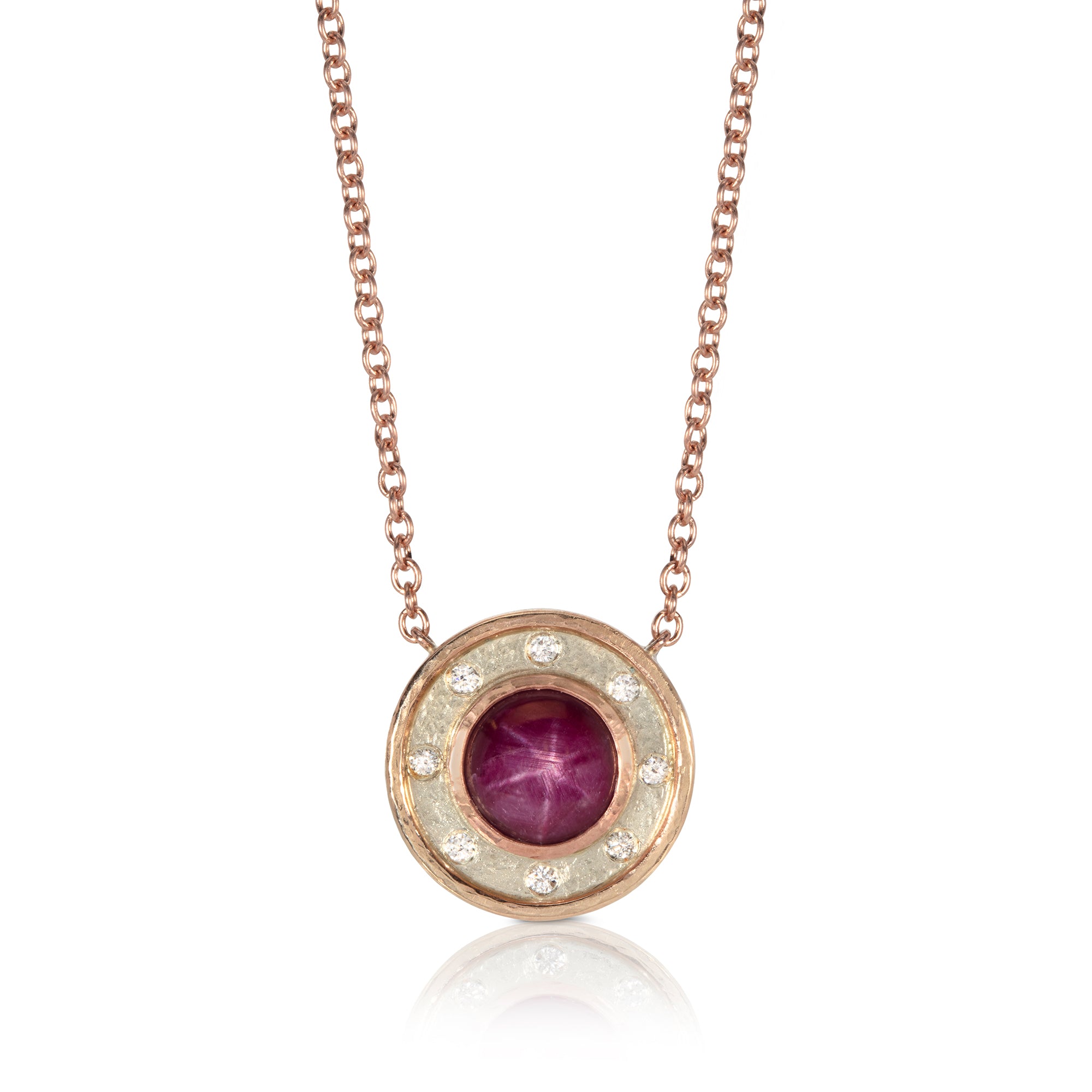 Star Ruby & Diamond Halo Pendant