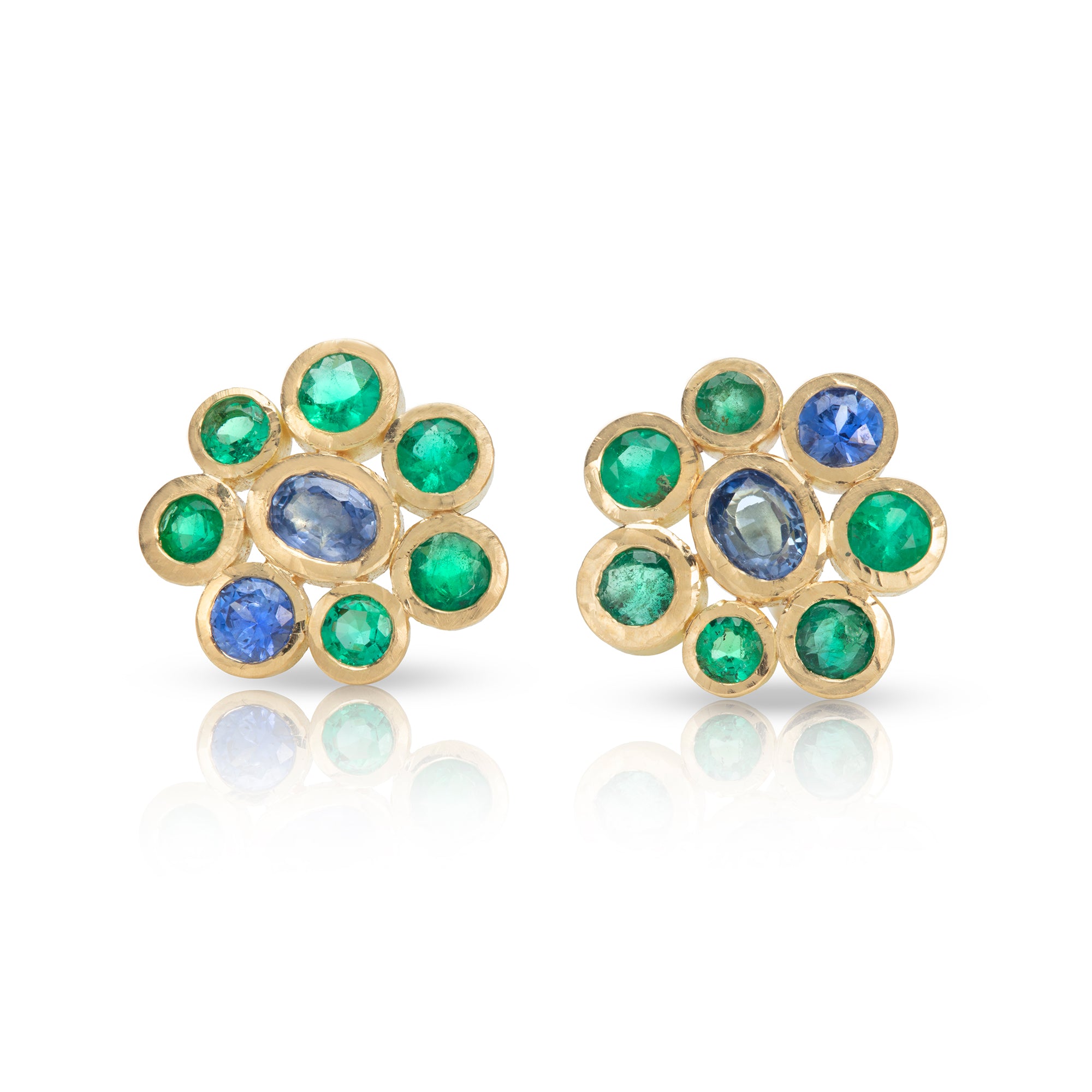 Sapphire and Emerald Cluster Earrings