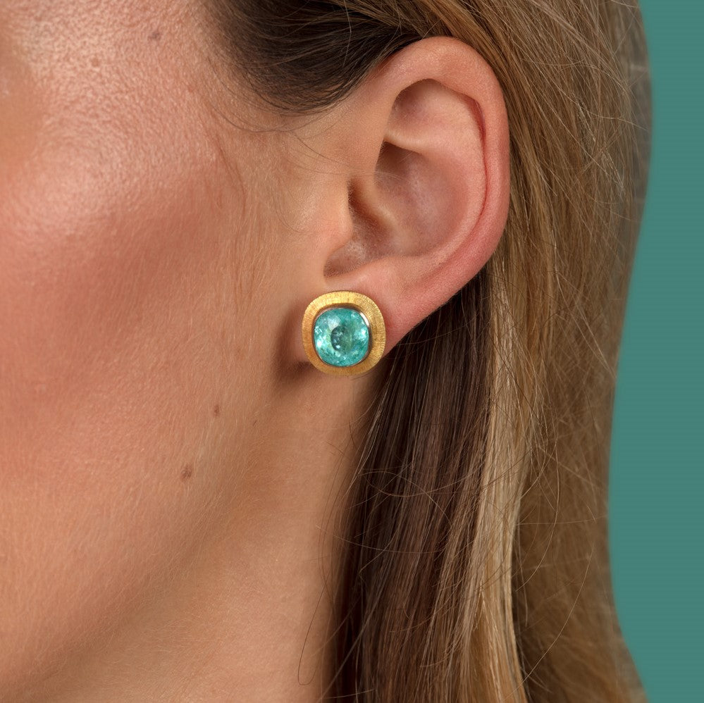Cushion Shaped Paraiba Tourmaline Stud Earrings