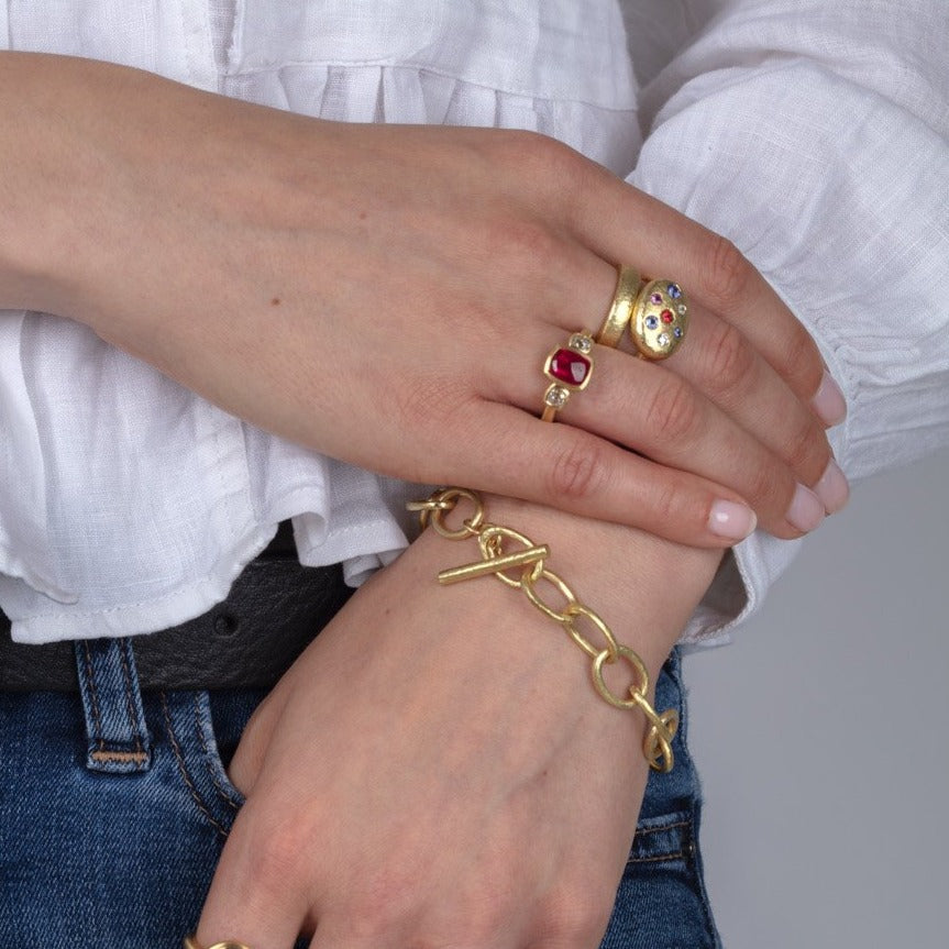 Gold and gemstone jewellery on a model