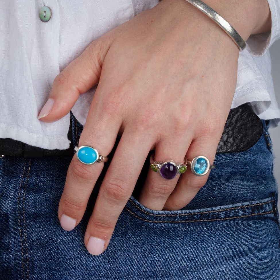 Silver and gemstone jewellery on a model