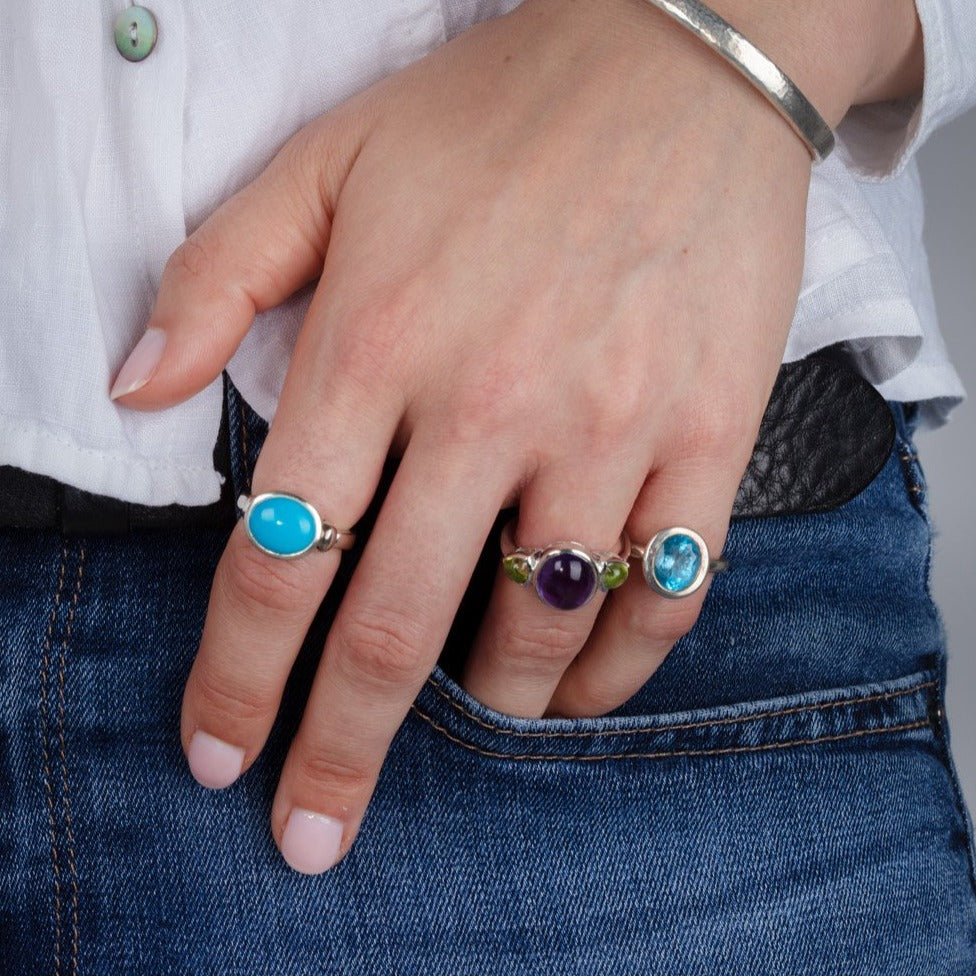 Silver and gemstone jewellery on a model