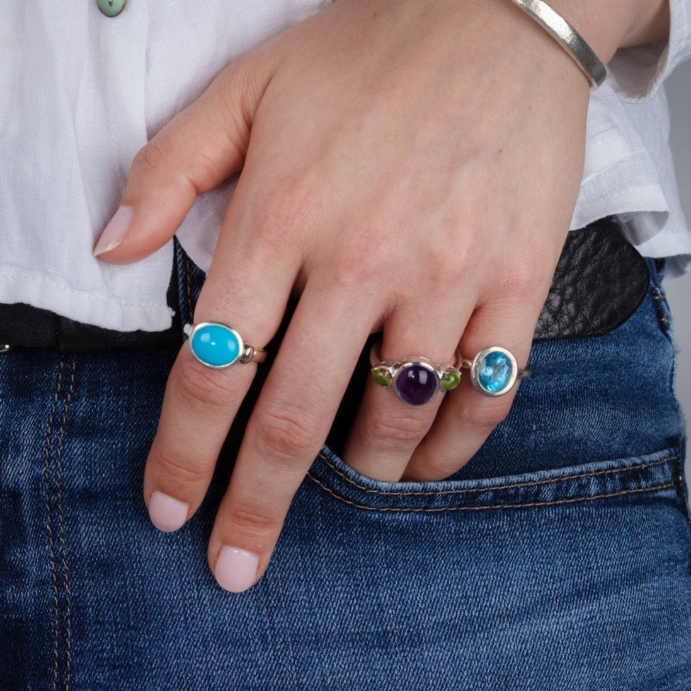 Silver and gemstone jewellery on a model
