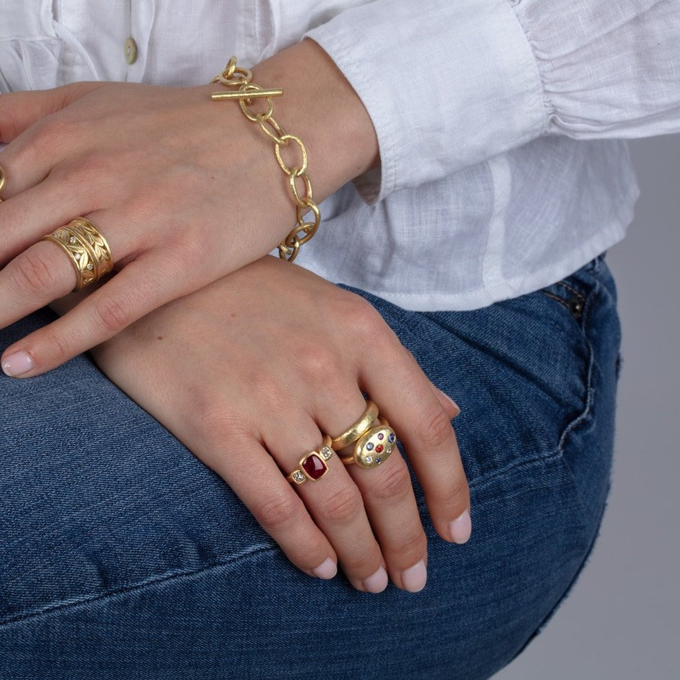 Gold and gemstone jewellery on a model