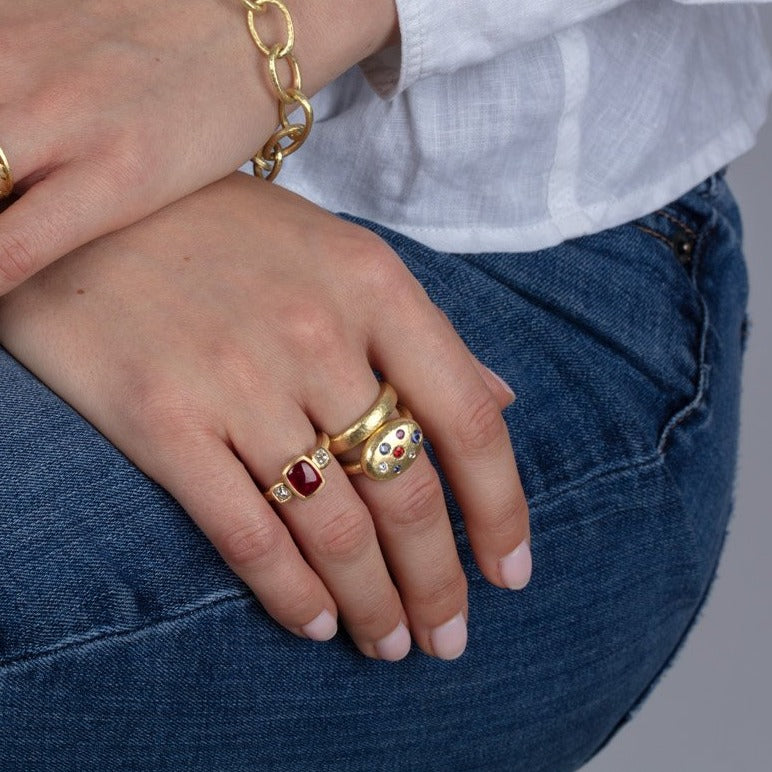 Gold and gemstone jewellery on a model