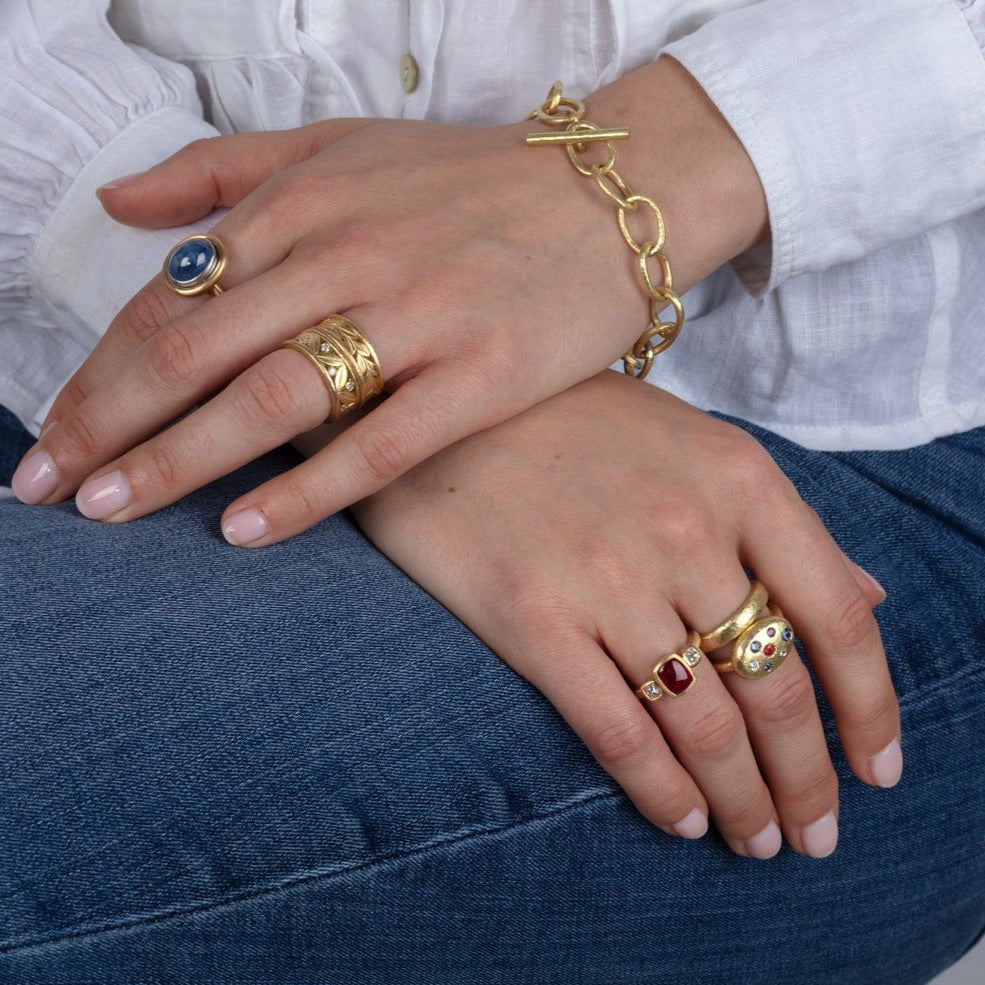 Gold and gemstone jewellery on a model