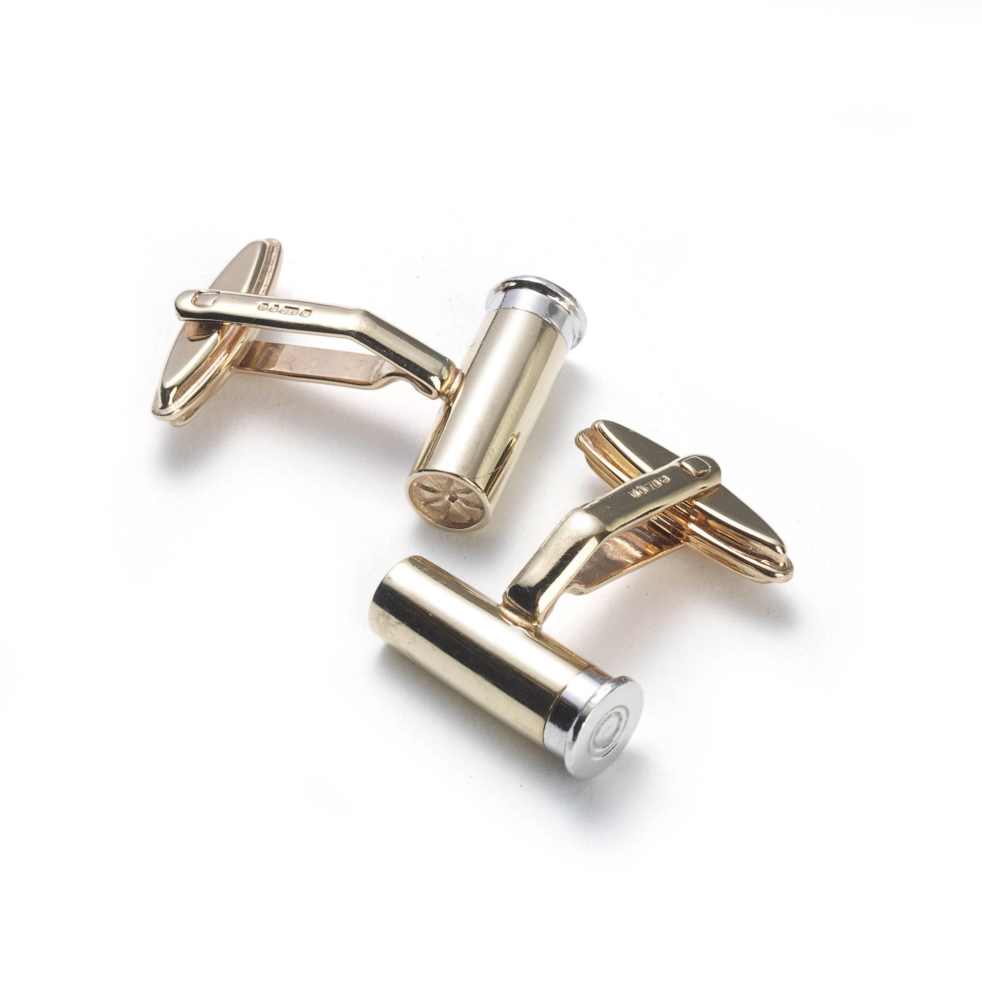 Alternative view of cartridge cufflinks on white background