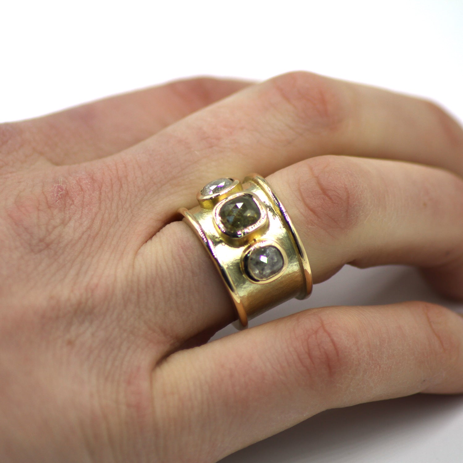 Wide Ring with Rose Cut Diamonds