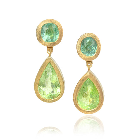 Green Sapphire Drops in Yellow Gold
