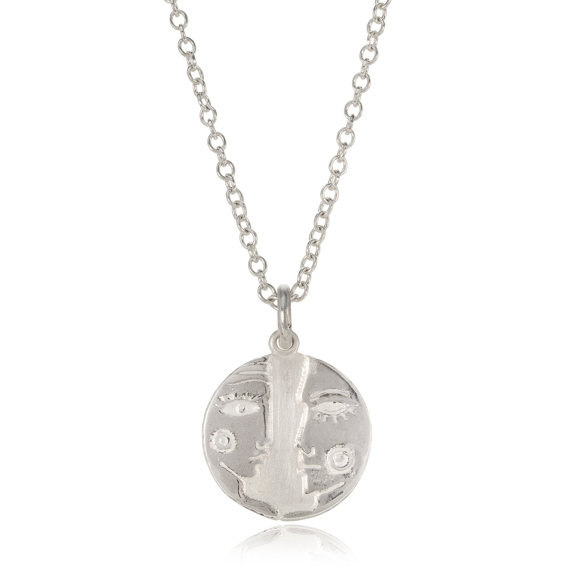 Silver Gemini pendant pictured on white background