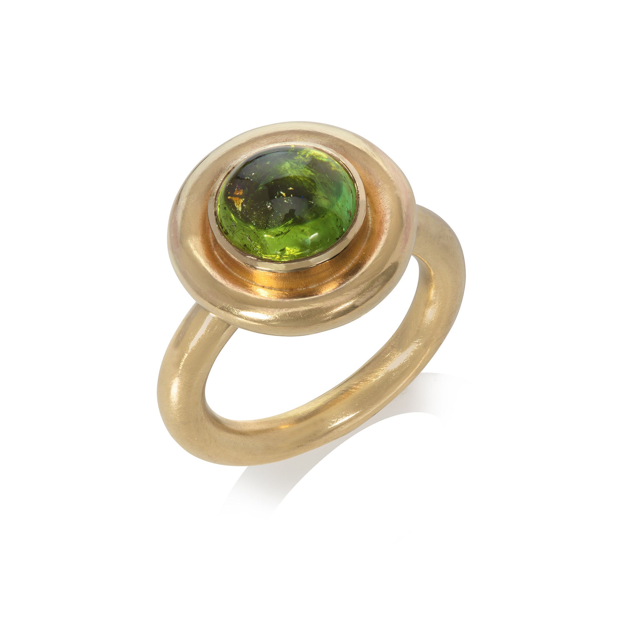 Green Tourmaline Cabochon Double Band Ring