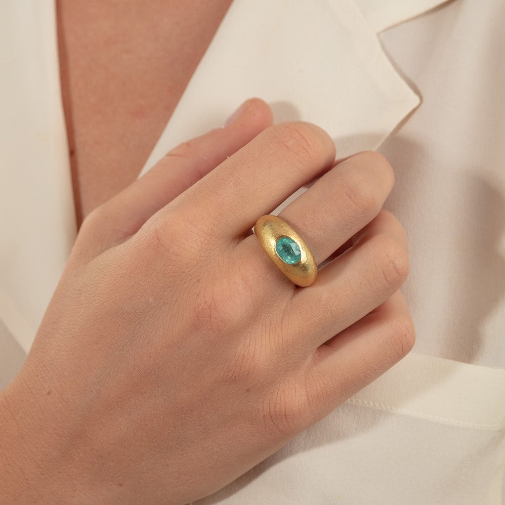 Paraiba Tourmaline Gold Beaten Ring