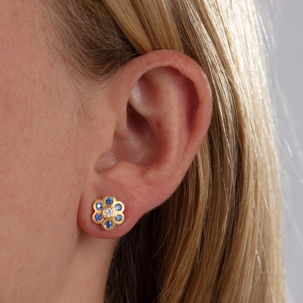 Daisy Sapphire & Diamond Stud Earrings
