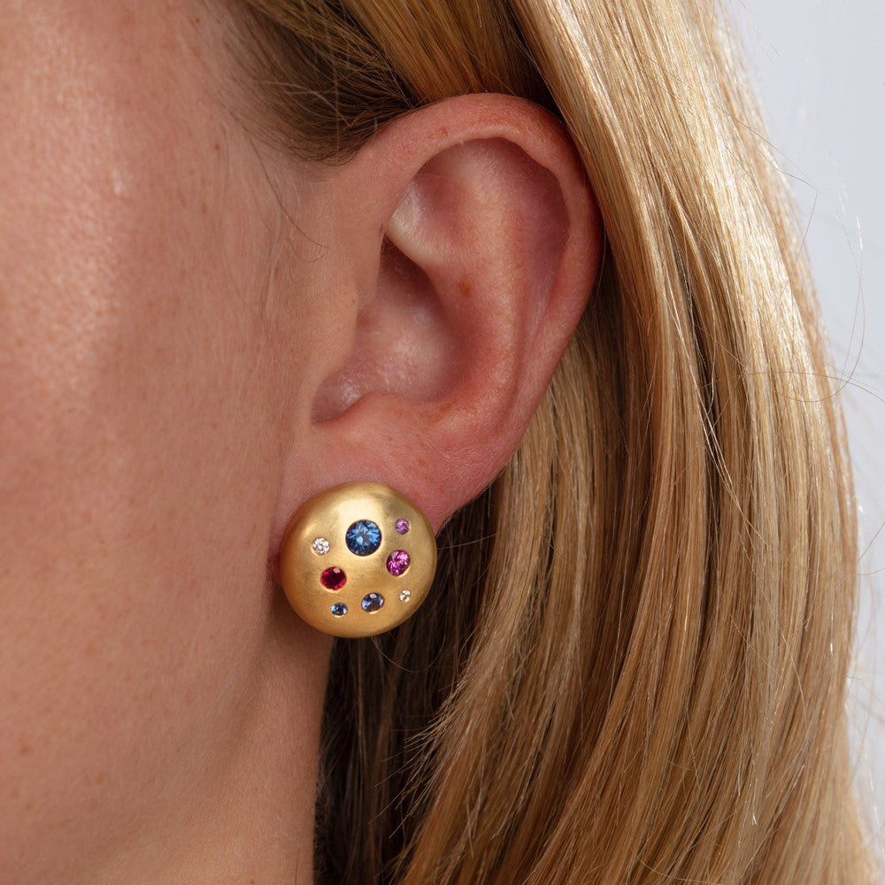 Large Frisbee Stud Earrings with Sapphires