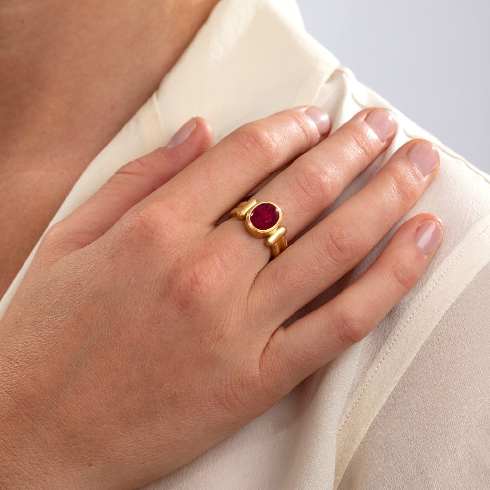 Ruby Cabochon Ring with a Ridged Shank