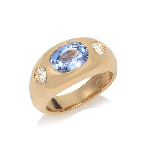 Sapphire and Diamond Baguette Three Stone Ring