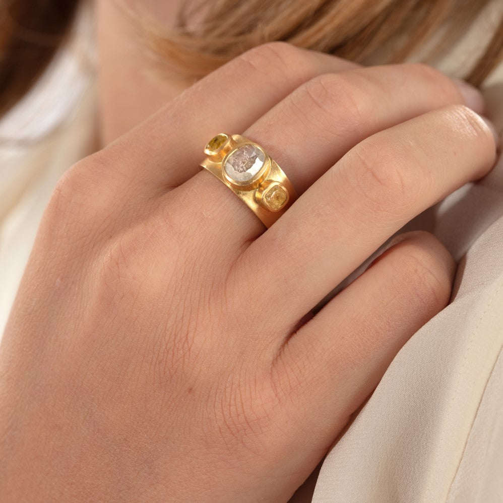 Three Stone Rose Cut Diamond Ring