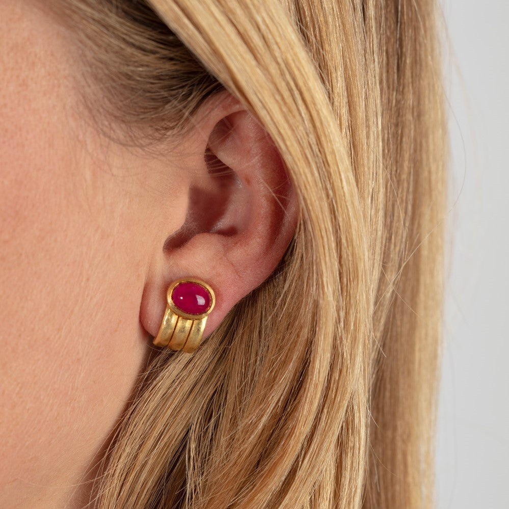 Ridged Ruby Half Hoops