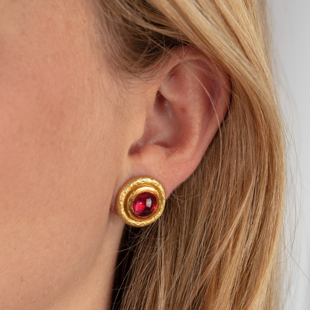 Pink Tourmaline 18ct Yellow Gold Textured Studs