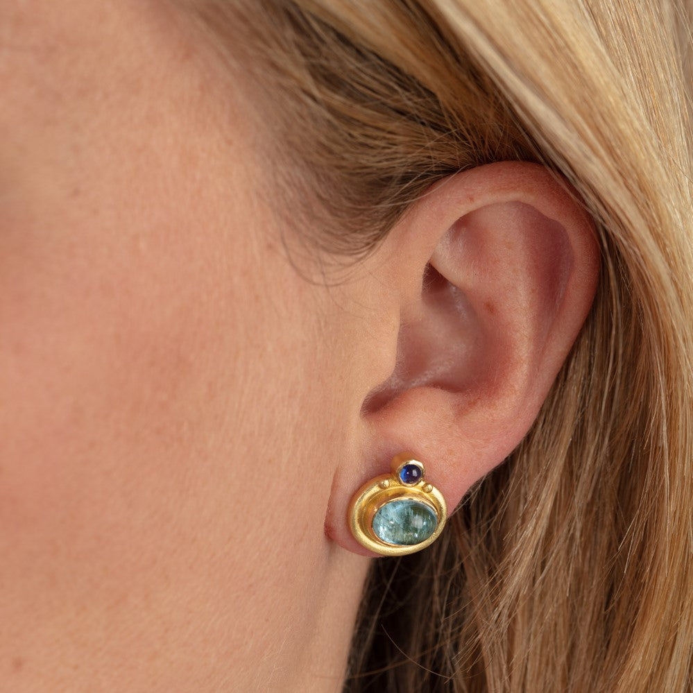 Greek Earrings with Aquamarine and Sapphire