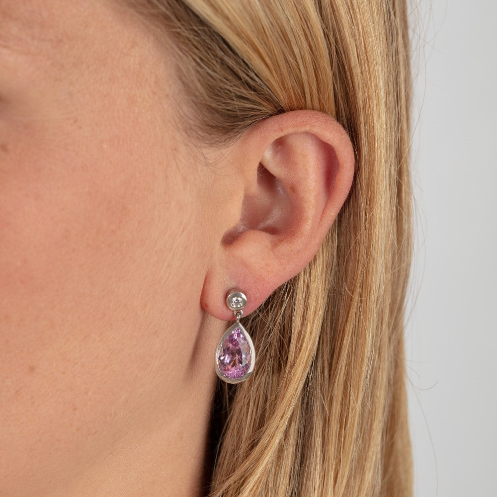 Kunzite and Diamond Drop Earrings