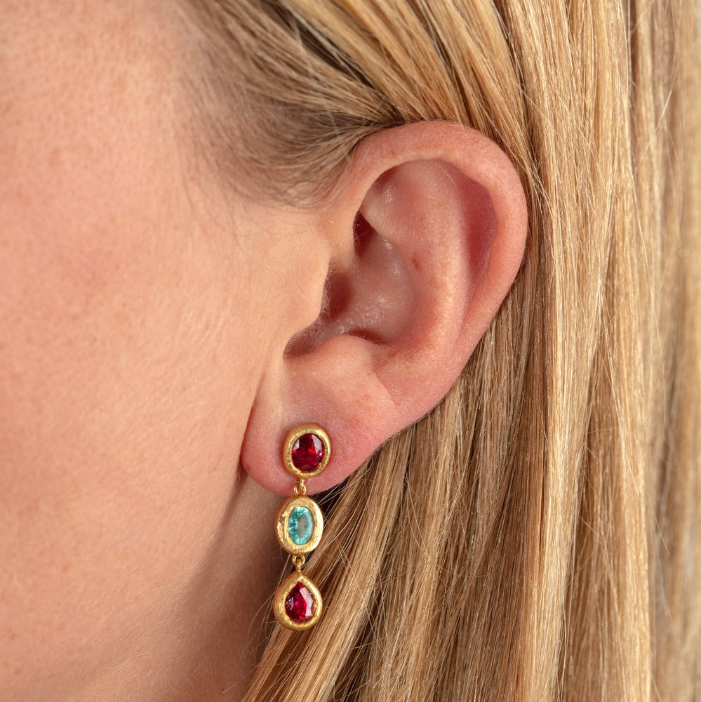 Paraiba Tourmaline and Ruby Drop Earrings
