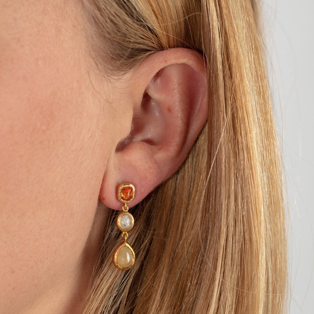 Three Tier Drop Earrings with Coloured Diamonds