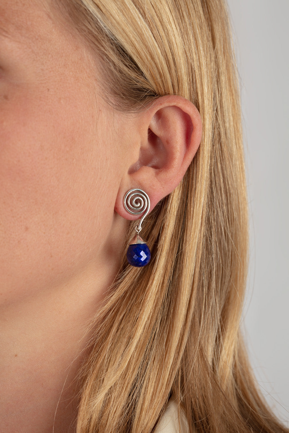 Silver and Lapis Lazuli Swirl Earrings